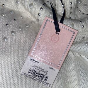 Juicy Couture White Cowl Neck Sweater Cozy Knit with Silver Studs and Pearls